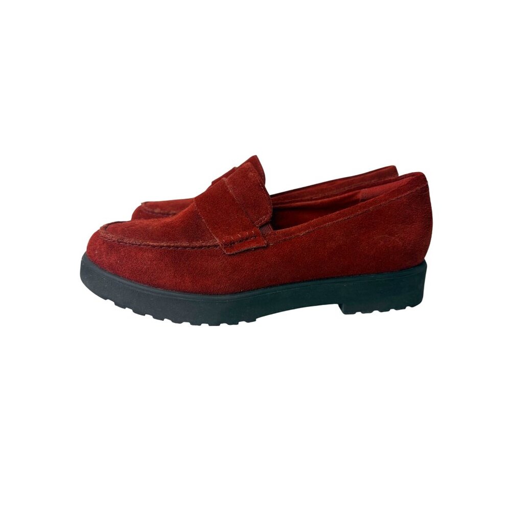 Clarks Women Suede Loafers Size 6 EU 36 Rust Red EUC Slip On